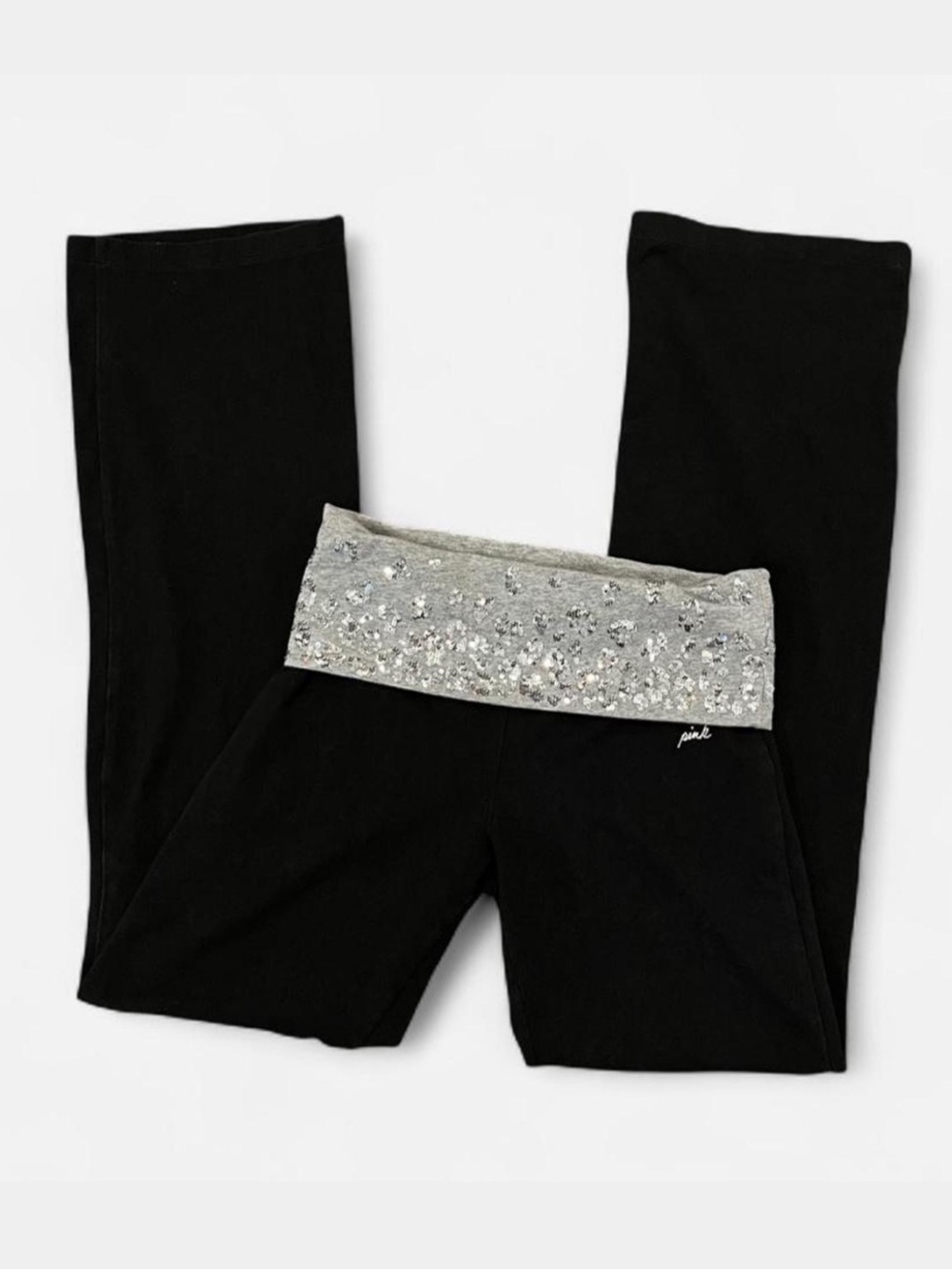 Y2K 2000s PINK Victoria's Secret Yoga Pants/Leggings Sequin Fold-Over Waistband